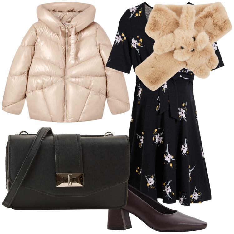 Outfit donna - Una sciarpa scalda look. Stile Urban per Ufficio. Abbinamento con vestiti, décolleté, sciarpe, borse a tracolla, giacche.