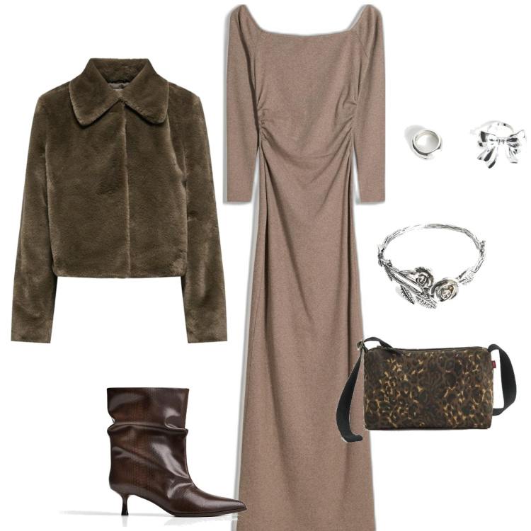 Outfit mujer - Glamour #8923. Estilo Glamour para Noche/Fiesta elegante. Combinación con bandoleras, vestidos, abrigos, botines, pulseras, anillos.