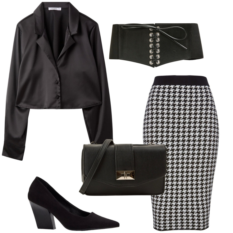 Outfit donna - Total look #2274404. Stile Bon Ton per Serata fuori. Abbinamento con gonne, décolleté, cinture, camicie, borse a tracolla.