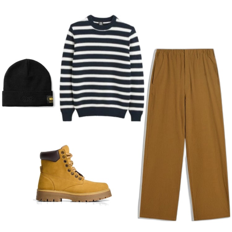Outfit hombre - Casual #17280. Estilo Casual para Todos los días. Combinación con pantalones, gorros, botas y botines, prendas de punto.