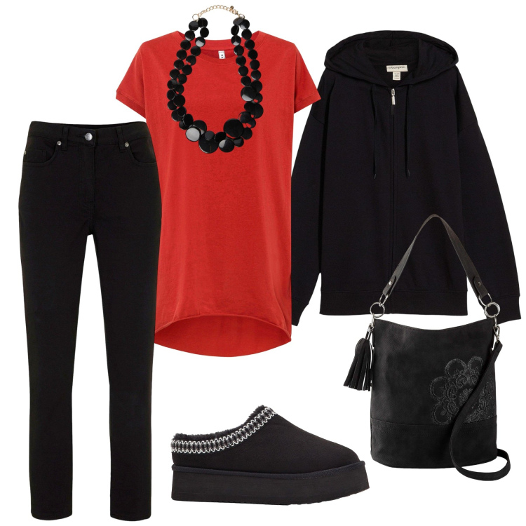 Outfit donna - Total look #2274424. Stile Basic per Tutti i giorni. Abbinamento con pantaloni, maglieria, felpe, borse a mano, stivaletti, collane.