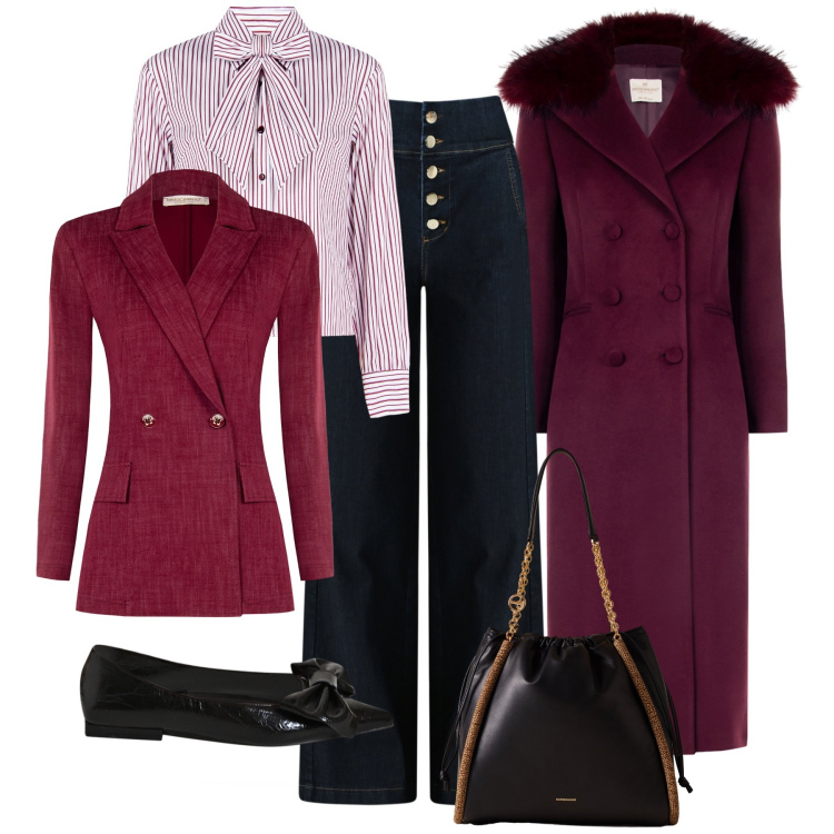 Outfit donna - Total look H24. Stile Casual chic per Tutti i giorni. Abbinamento con shopping bag, cappotti, jeans, camicie, ballerine, blazer.