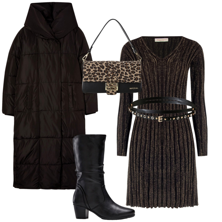 Outfit donna - Total look #2274432. Stile Trendy per Serata fuori. Abbinamento con stivali, cappotti, cinture, vestiti corti, borse a spalla.