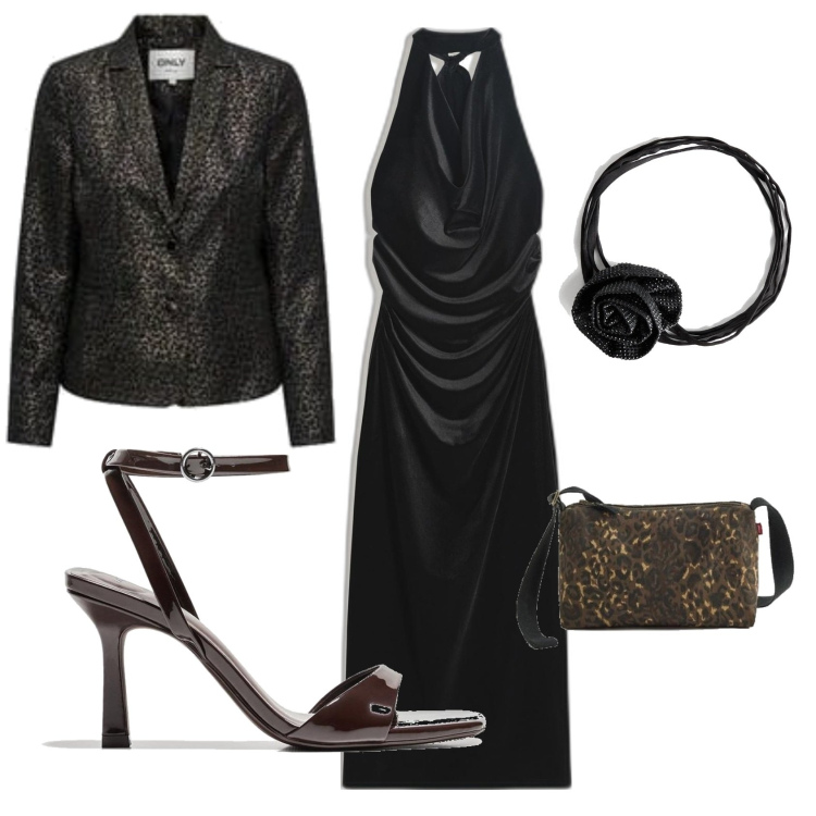 Outfit mujer - Glamour #8926. Estilo Glamour para Noche/Fiesta elegante. Combinación con blazers, sandalias de tacón, bandoleras, vestidos midi/longuettes, collares.