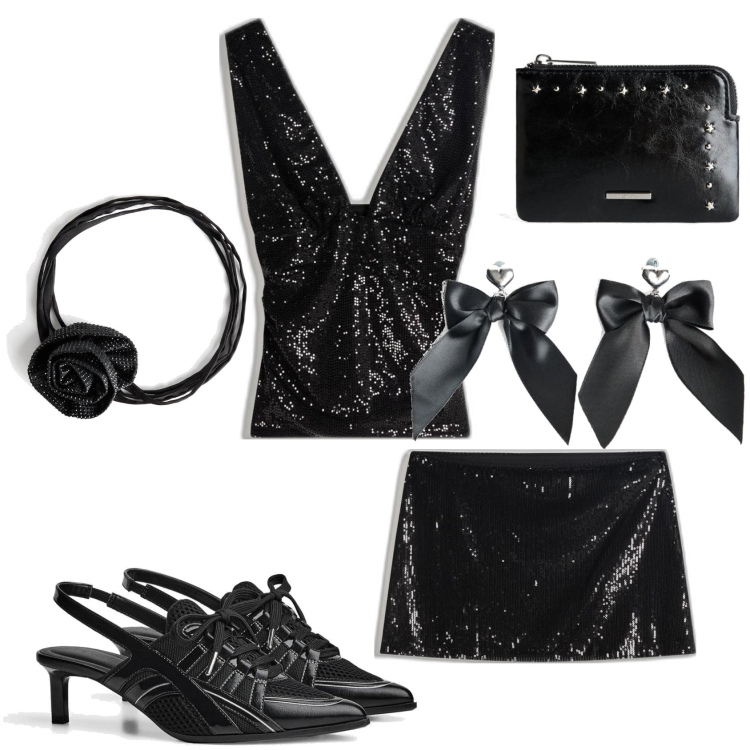 Outfit mujer - Glamour #8928. Estilo Glamour para Noche/Fiesta elegante. Combinación con sneakers, monederos, faldas, collares, top, pendientes.