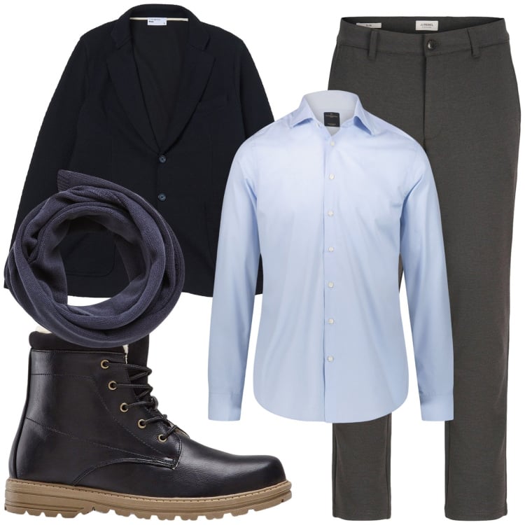 Outfit uomo - Pronti al freddo. Stile Trendy per Ufficio. Abbinamento con stivali e stivaletti, pantaloni chino, sciarpe, giacche, camicie.
