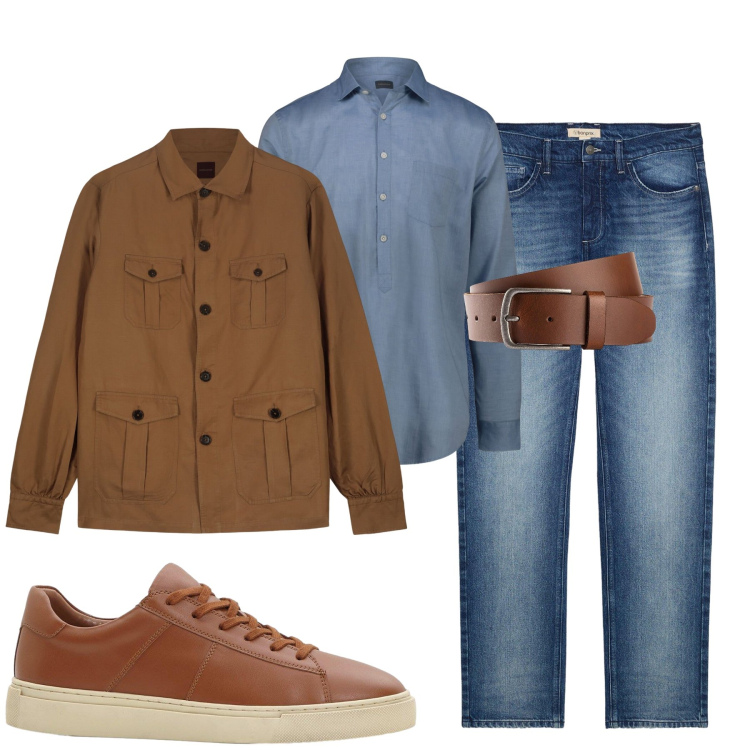 Outfit uomo - Un caldo marrone. Stile Trendy per Tutti i giorni. Abbinamento con cinture, jeans dritti, sneakers, cappotti, camicie.
