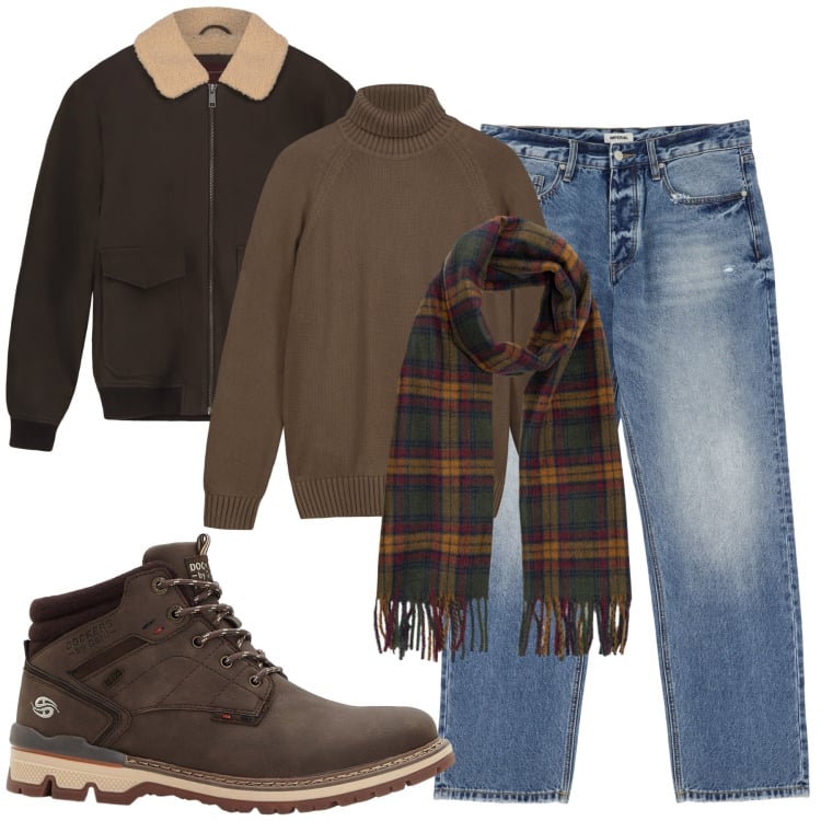 Outfit uomo - Che freddo che fa!. Stile Trendy per Tutti i giorni. Abbinamento con stivali e stivaletti, jeans, bomber, sciarpe, pullovers.