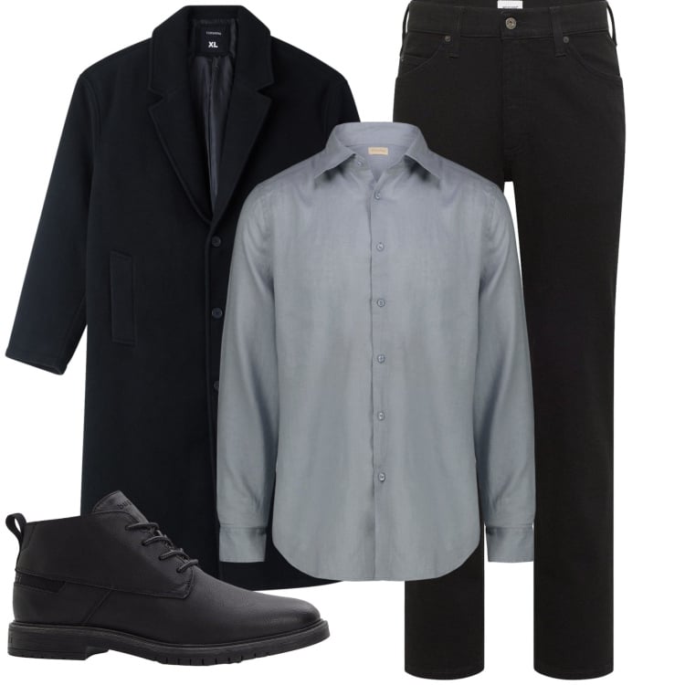 Outfit uomo - Eleganti di sera. Stile Business/Elegante per Serata speciale. Abbinamento con jeans dritti, stivali e stivaletti, cappotti, camicie.