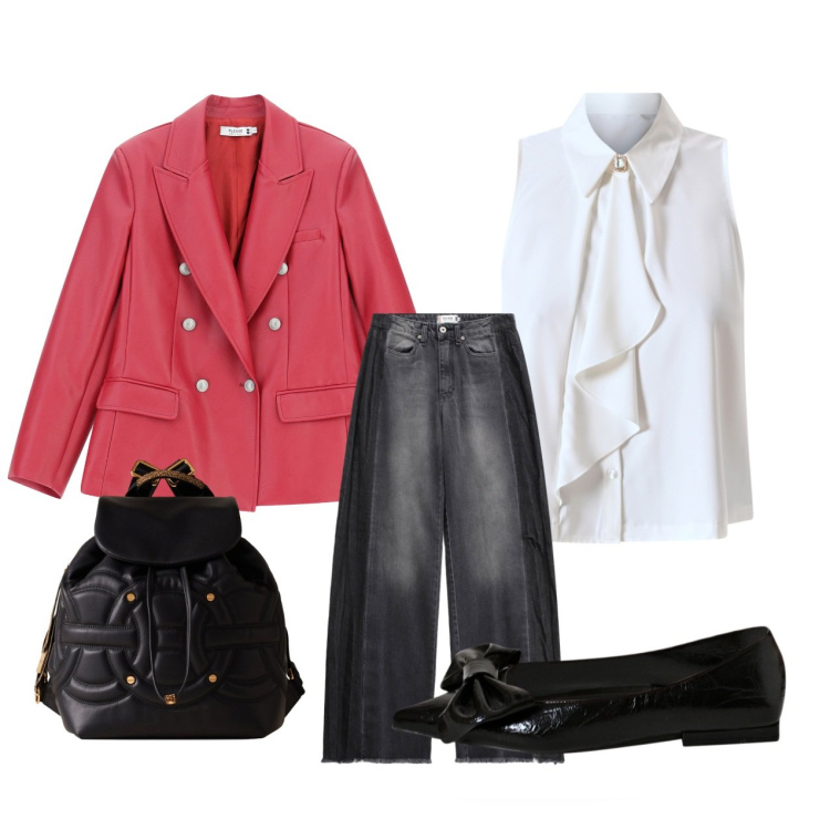 Outfit donna - Ufficio simply glamour. Stile Glamour per Ufficio. Abbinamento con camicie, ballerine, jeans, giacche, zaini.