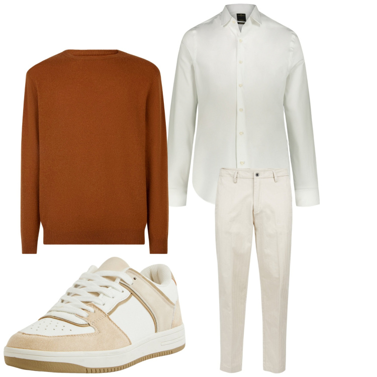 Outfit uomo - Colore. Stile Casual per Ufficio. Abbinamento con sneakers, camicie, pantaloni, maglieria.