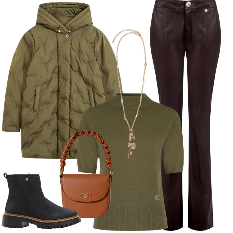 Outfit donna - Fall. Stile Casual chic per Tutti i giorni. Abbinamento con stivaletti, giacche, pullovers, pantaloni, borse a mano, ciondoli.