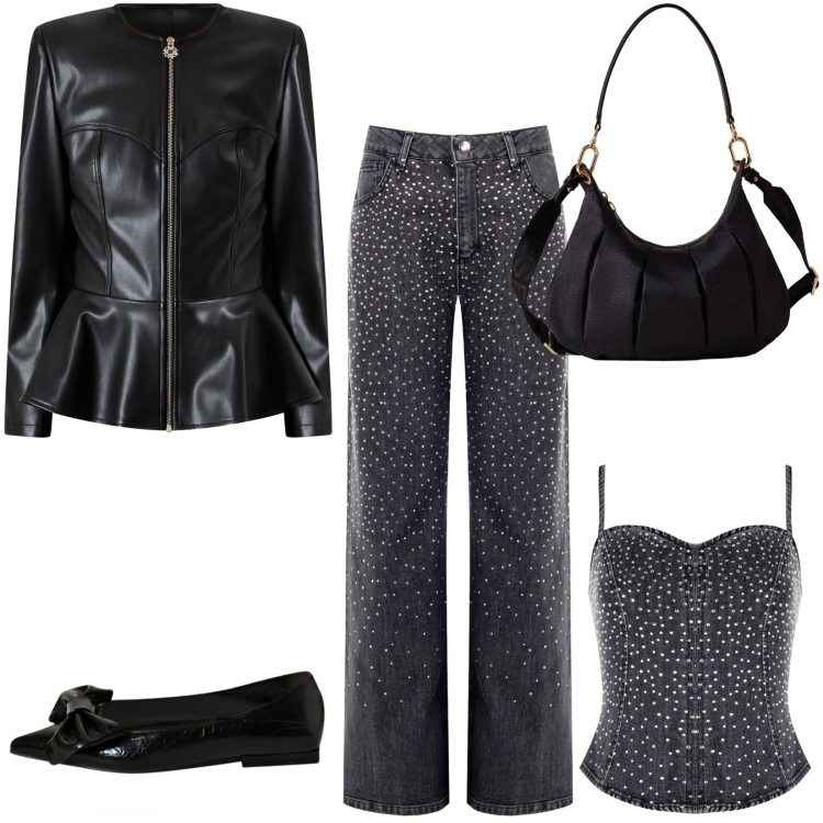 Outfit donna - Total look #2274584. Stile Casual per Tutti i giorni. Abbinamento con top, jeans, giacche, ballerine, borse a spalla.