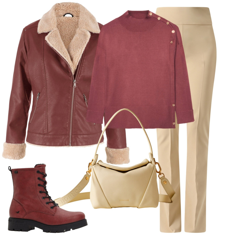 Outfit donna - Total look #2274587. Stile Casual chic per Tutti i giorni. Abbinamento con bomber, stivaletti, pantaloni, borse a spalla, maglieria.