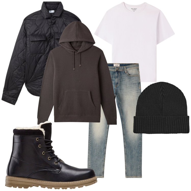 Outfit uomo - Felpa con cappuccio. Stile Urban per Tutti i giorni. Abbinamento con stivali e stivaletti, jeans skinny, felpe con cappuccio, berretti, t-shirt, giacche.