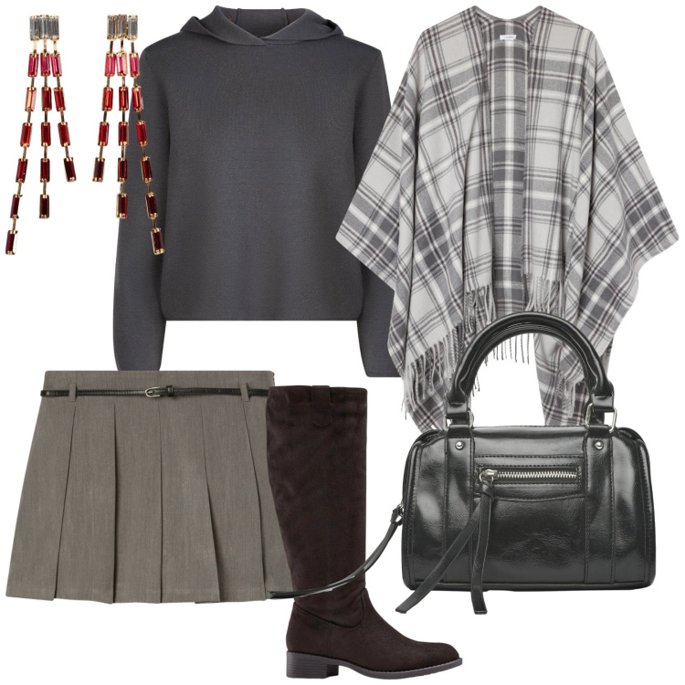 Outfit donna - Oggi mercoledì. per Tutti i giorni. Abbinamento con stivali, orecchini, borse a mano, minigonne, cappotti, maglieria.