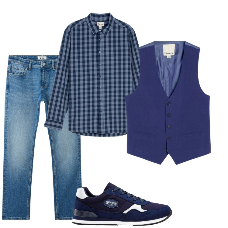 Outfit uomo - Total look #2274600. Stile Trendy per Ufficio. Abbinamento con sneakers, gilet, camicie, jeans.