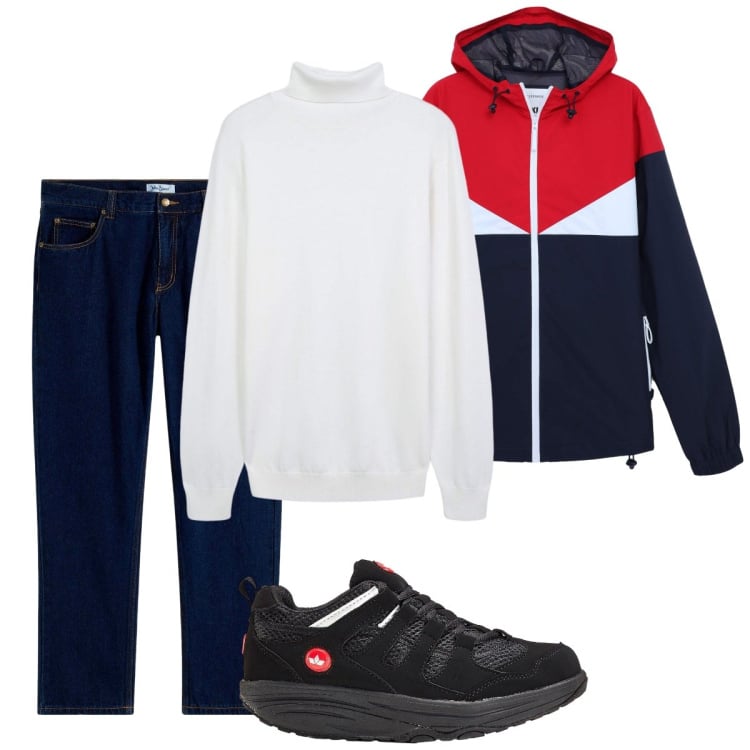 Outfit uomo - Total look #2274629. Stile Urban per Tutti i giorni. Abbinamento con jeans dritti, sneakers, maglieria, giacche sportive.