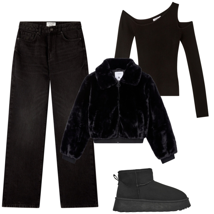 Outfit donna - Ottobre. Stile Casual per Tutti i giorni. Abbinamento con jeans dritti, stivaletti, ecopellicce, maglieria.