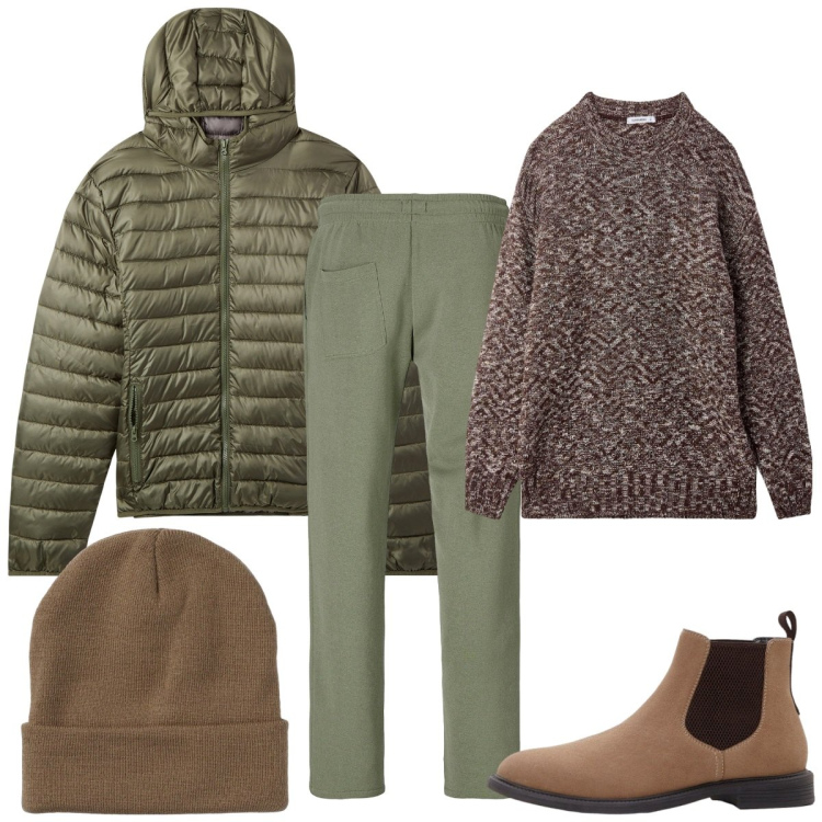 Outfit uomo - Total look #2274631. Stile Trendy per Tutti i giorni. Abbinamento con stivali e stivaletti, pantaloni, maglieria, piumini, berretti.