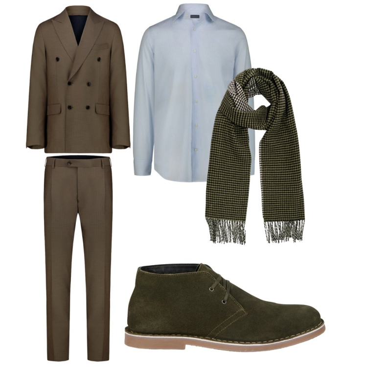 Outfit uomo - Total look #2274637. Stile Business/Elegante per Ufficio. Abbinamento con stivali e stivaletti, abiti, camicie, sciarpe.
