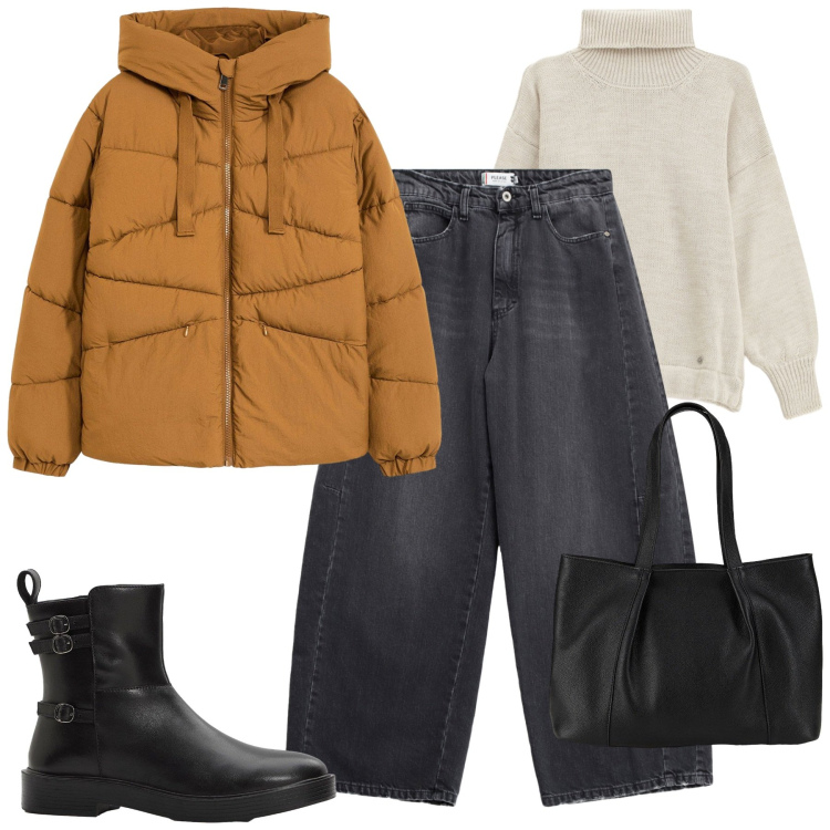 Outfit donna - Total look #2274639. Stile Casual per Tutti i giorni. Abbinamento con shopping bag, stivaletti, giacche, jeans, maglieria.