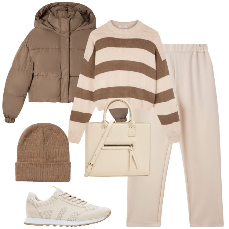 Outfit donna - Total look #2274641. Stile Casual per Tutti i giorni. Abbinamento con sneakers, pantaloni, shopping bag, maglieria, bomber, berretti.