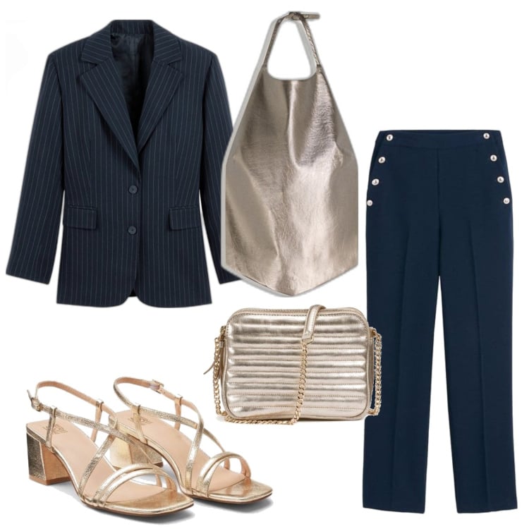 Outfit mujer - Mannish #803. Estilo Mannish para Ceremonia. Combinación con bolsos de hombro, pantalones, blazers, top, sandalias de tacón.