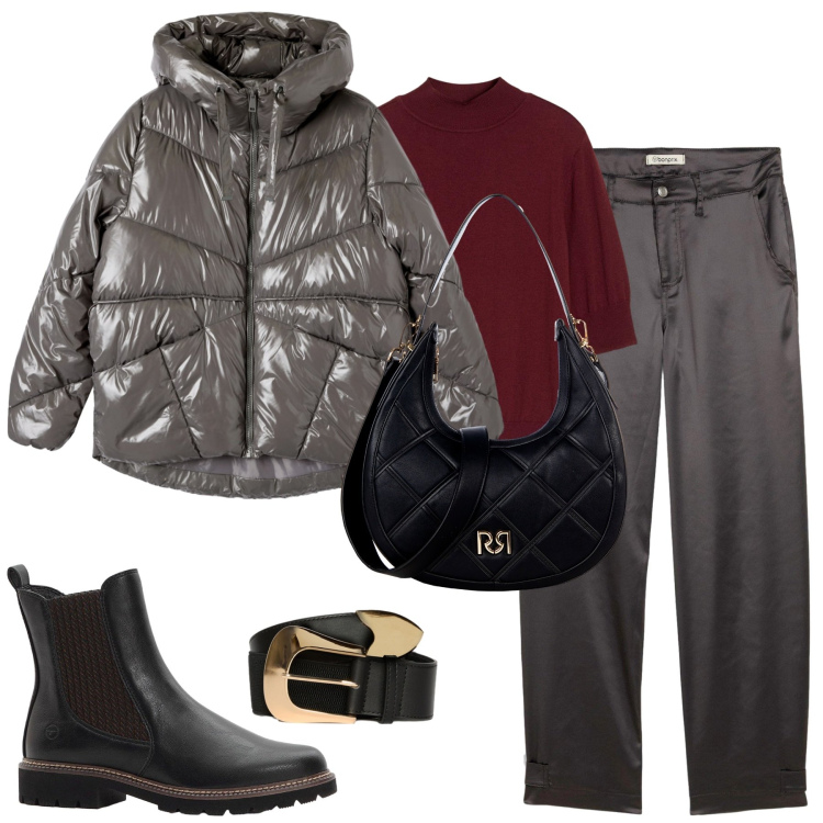 Outfit donna - Total look #2274661. Stile Casual chic per Tutti i giorni. Abbinamento con pantaloni, maglieria, stivaletti chelsea, bomber, borse a tracolla, cinture.