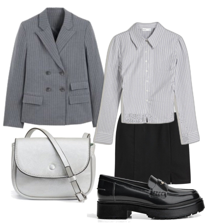 Outfit mujer - Mannish #804. Estilo Mannish para Oficina. Combinación con blazers, minifaldas, camisas, mocasines, bolsos de mano.