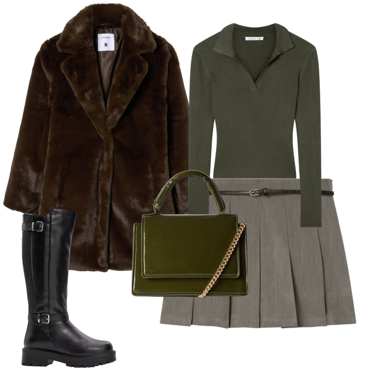 Outfit donna - Total look #2274676. Stile Urban per Tutti i giorni. Abbinamento con stivali, minigonne, borse a tracolla, maglieria, cappotti.