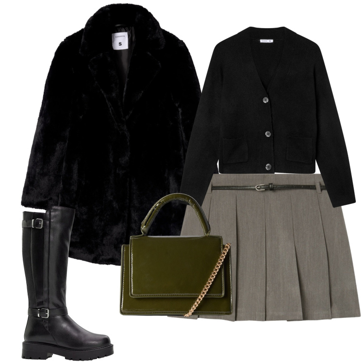 Outfit donna - Total look #2274680. Stile Urban per Tutti i giorni. Abbinamento con stivali, borse a tracolla, minigonne, cardigans, cappotti.