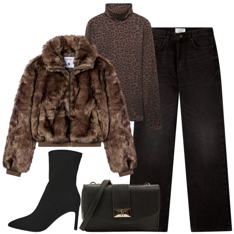 Outfit donna - Fall. Stile Urban per Tutti i giorni. Abbinamento con borse a tracolla, stivali, jeans dritti, ecopellicce, t-shirt.