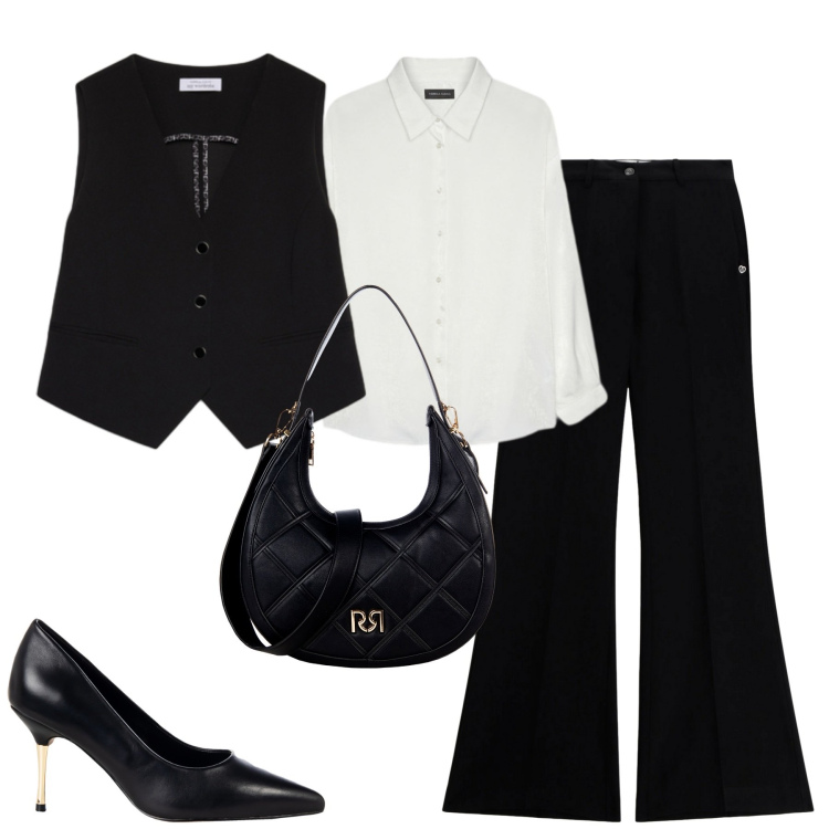 Outfit donna - Fall. Stile Urban per Tutti i giorni. Abbinamento con borse a tracolla, décolleté, pantaloni, camicie, gilet.