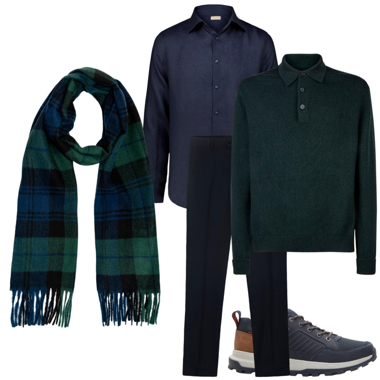 Outfit uomo - La sciarpa tartin. Stile Trendy per Tutti i giorni. Abbinamento con sneakers, camicie, sciarpe, pantaloni, polo.