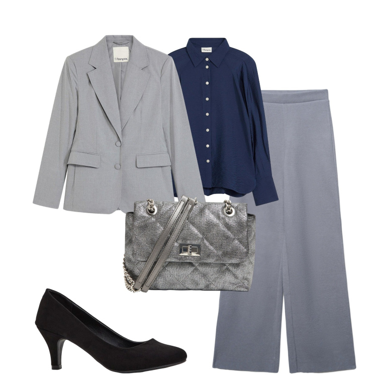 Outfit donna - Total look #2274781. Stile Minimal per Tutti i giorni. Abbinamento con décolleté, blazer, camicie, borse a tracolla, pantaloni.