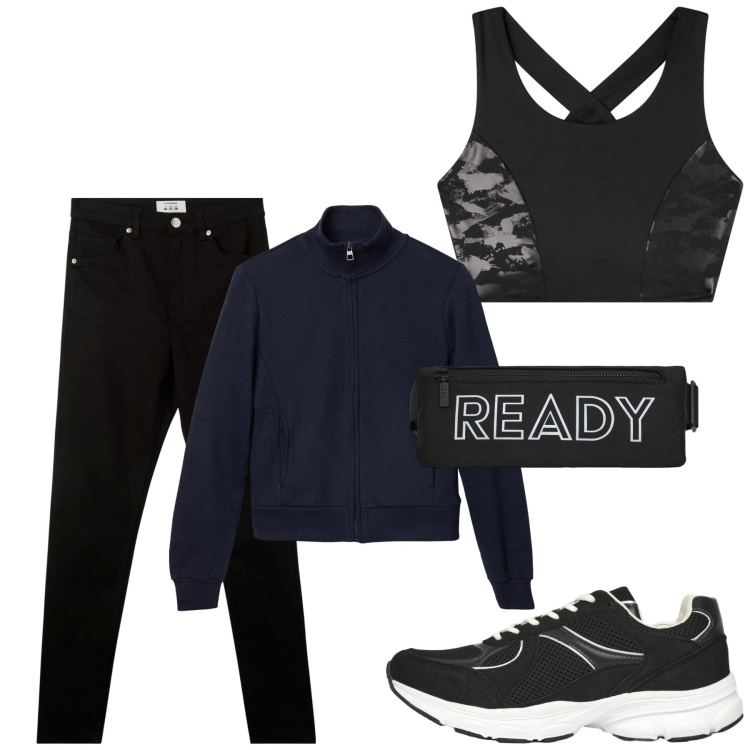Outfit donna - Total look #2274801. Stile Casual per Sport. Abbinamento con pantaloni skinny, felpe sportive, borse sportive, top sportivi, sneakers.