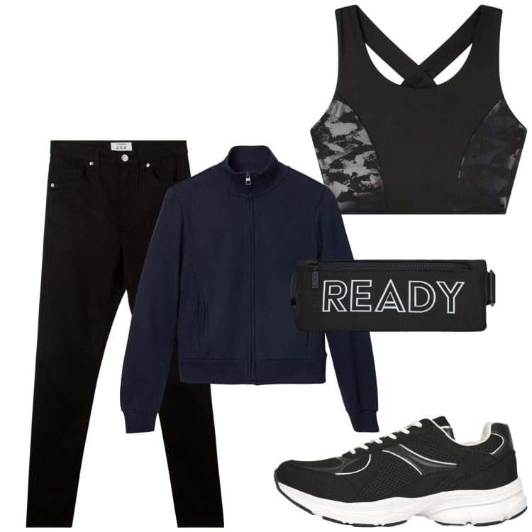 Outfit donna - Total look #2274801. Stile Casual per Sport. Abbinamento con pantaloni skinny, felpe sportive, borse sportive, top sportivi, sneakers.
