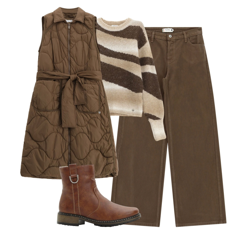 Outfit donna - Total look #2274835. Stile Casual chic per Tutti i giorni. Abbinamento con stivaletti, pantaloni a palazzo, pullovers, blazer.