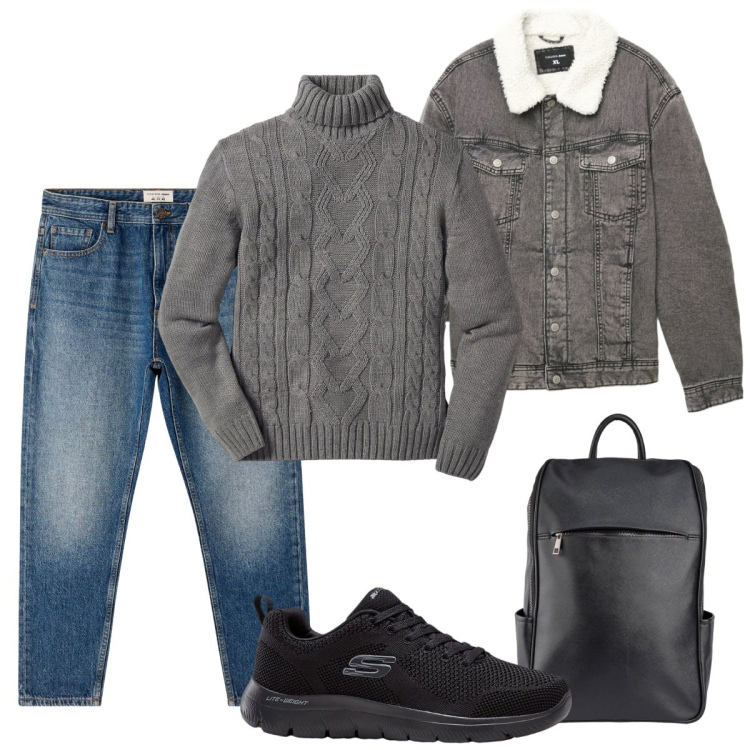 Outfit uomo - Total look #2274845. Stile Trendy per Tutti i giorni. Abbinamento con maglieria, sneakers, jeans, cappotti, borse sportive.