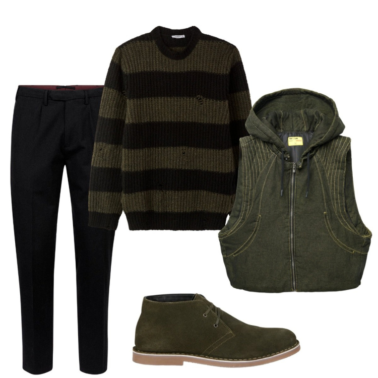 Outfit uomo - Total look #2274849. Stile Trendy per Serata speciale. Abbinamento con maglieria, gilet, pantaloni, stivali e stivaletti.