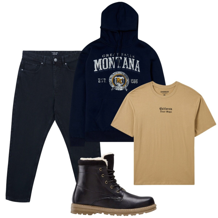 Outfit uomo - Total look #2274858. Stile Biker Rock per Serata speciale. Abbinamento con stivali e stivaletti, felpe sportive, t-shirt, jeans.