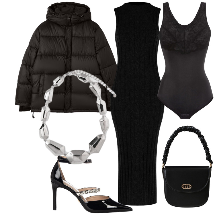 Outfit donna - Il body fa la silhouette. Stile Chic per Serata fuori. Abbinamento con body, bomber, vestiti midi/longuette, borse a mano, décolleté, ciondoli.