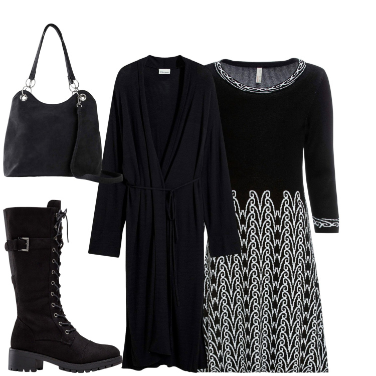 Outfit donna - City. Stile Urban per Tutti i giorni. Abbinamento con vestiti, stivali, borse a mano, cappotti.