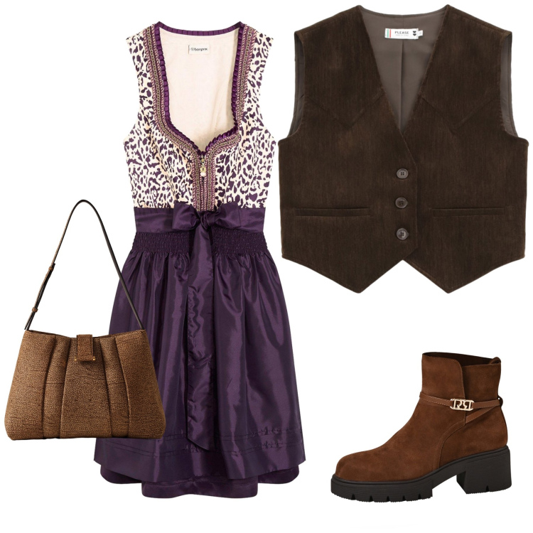 Outfit donna - Animo vintage. Stile Vintage retrò per Serata fuori. Abbinamento con vestiti, gilet, borse a spalla, stivaletti.