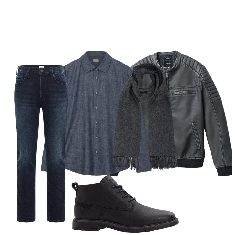 Outfit uomo - Total look #2274899. Stile Urban per Serata speciale. Abbinamento con jeans slim fit, stivali e stivaletti, giacche, sciarpe, camicie.