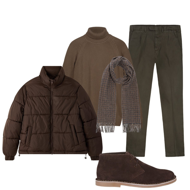 Outfit uomo - Total look #2274916. Stile Trendy per Ufficio. Abbinamento con bomber, pantaloni, stivali e stivaletti, sciarpe, pullovers.