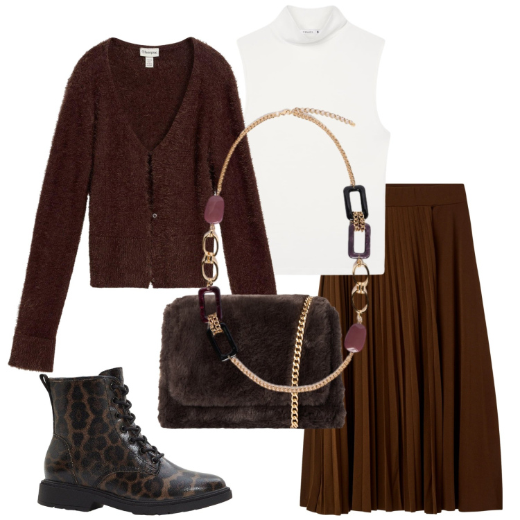 Outfit donna - Total look #2274917. Stile Glamour per Tutti i giorni. Abbinamento con cardigans, stivaletti, gonne lunghe, borse a tracolla, canottiere, collane.