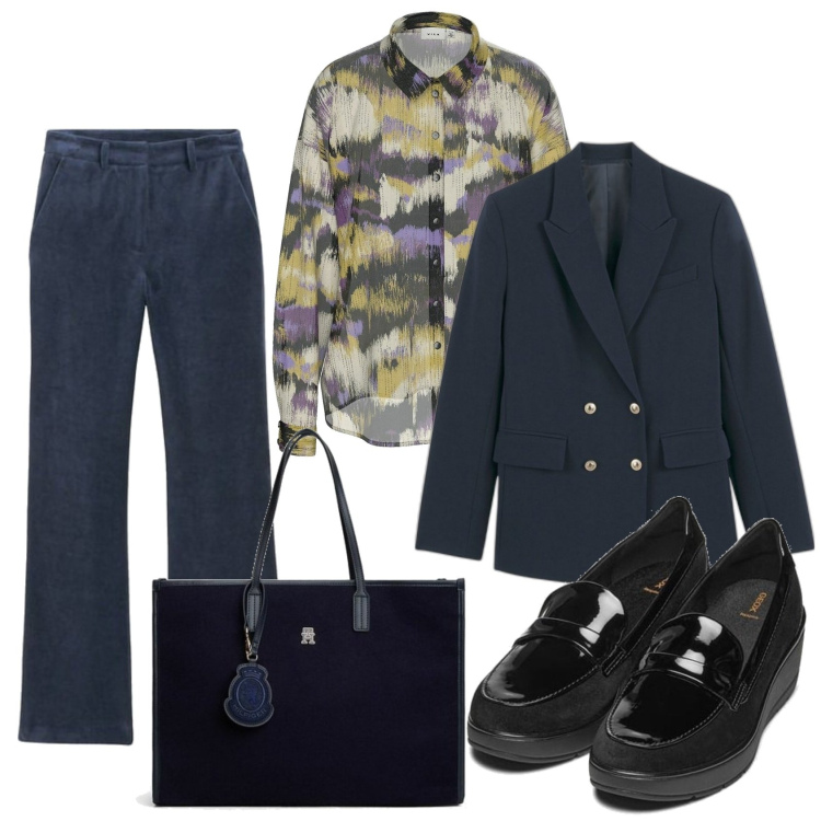 Outfit mujer - Urban look. Estilo Urban para Oficina. Combinación con pantalones, blazers, bolso tote, blusas, mocasines.