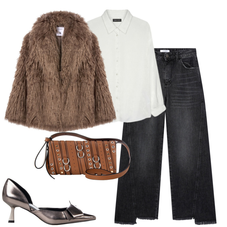 Outfit donna - Ottobre. Stile Casual chic per Tutti i giorni. Abbinamento con ecopellicce, jeans, décolleté, borse a spalla, camicie.
